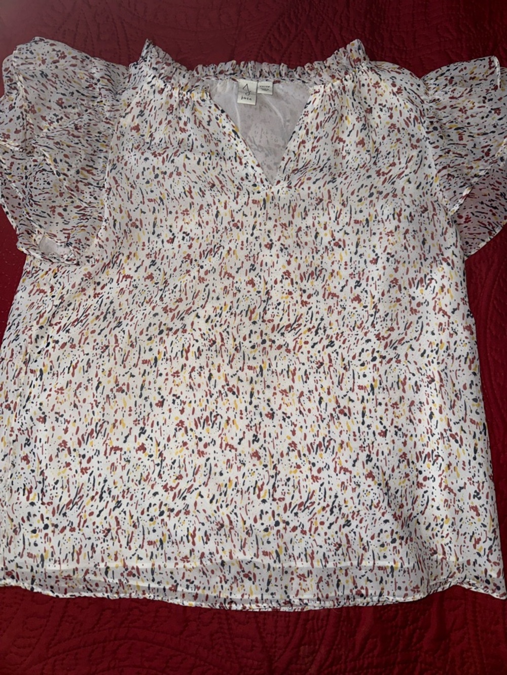 Joie White Multicolor Speckled Flutter-Sleeve Blouse